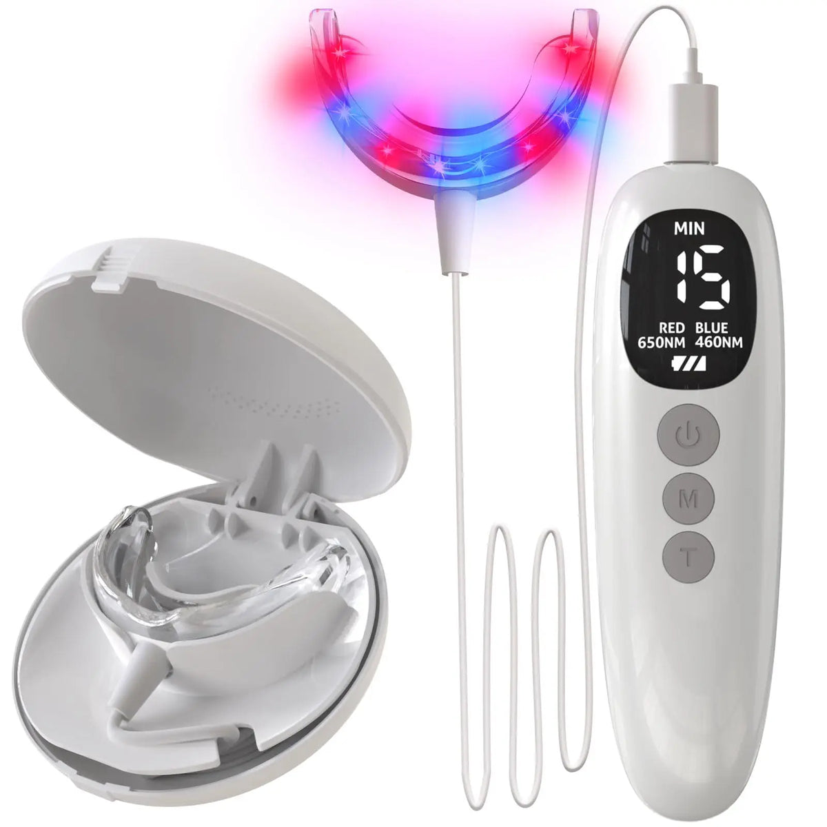 KTS Red Light Therapy for Gums Oral Care Light 650nm Red 460nm Blue LED Mouthpiece with Smart Controller Rechargeable Gum Care Device for Sensitive Gums Daily Oral Wellness Detachable Easy Clean Mouth Tray 5 10 15 30 Min Time