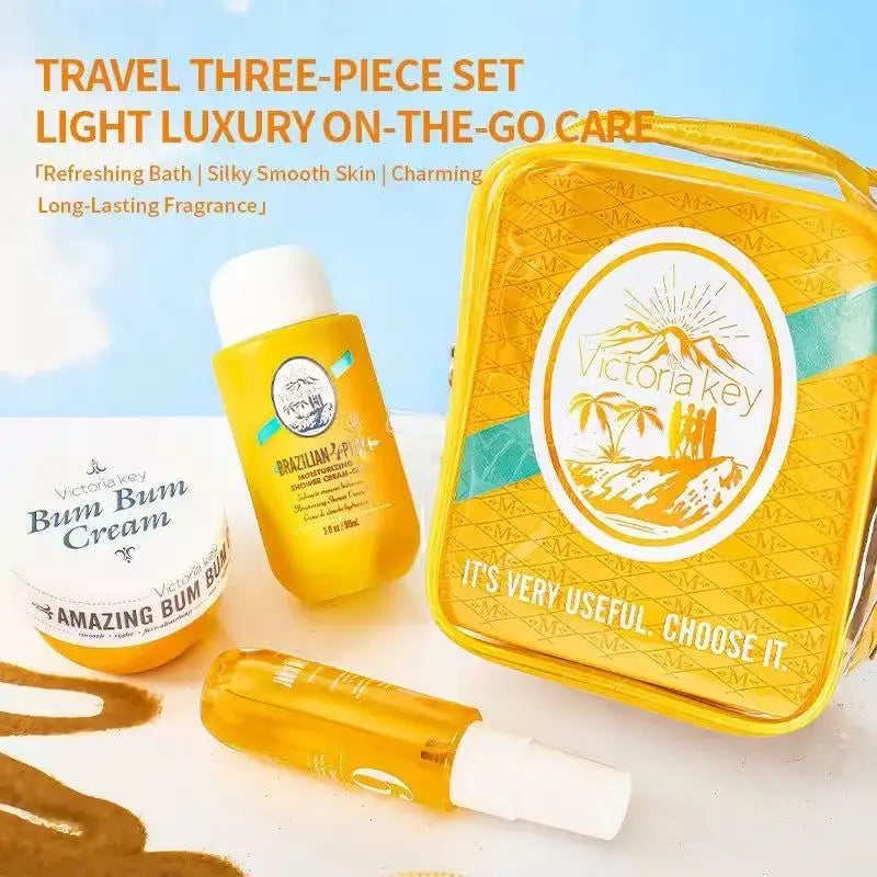 Sol de Janeiro Brazilian Bum Bum Cream & Shower Gel & Body Mist Travel Set - 3pcs Body Care Kit with Pouch