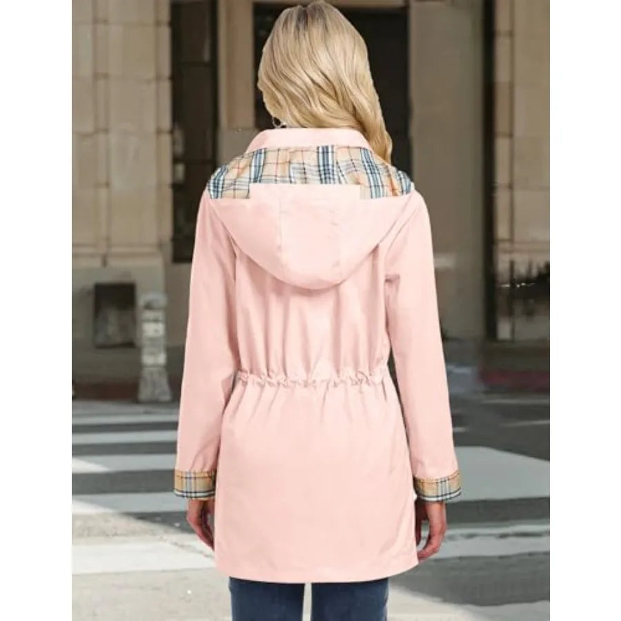 BBX Lephsnt Rain Coats for Women Waterproof Rain Jacket Lightweight Windbreaker Outdoor Hooded Trench Coat