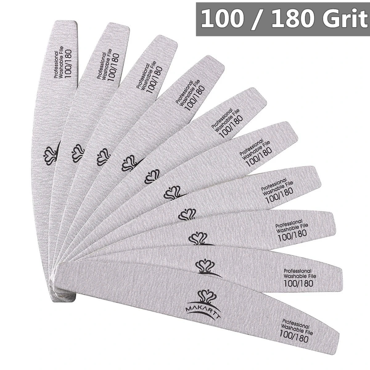 100Pcs Zebra Nail Files Set Makartt Washable Double-Side Emery Board 150/150,100/180 Grit Half Moon Nail Buffering Files