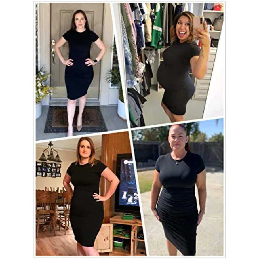 Women's Bodycon Ruched Short Sleeve T Shirt Midi Sundress Fitted Casual Dress