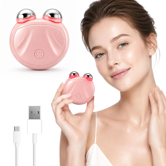 4-in-1 EMS Facial Lifting Massager, Dual Roller Face Sculpting Device with Red & Blue Light, Vibration Massage, Skin Firming & Tightening Care, USB-C Rechargeable Portable Beauty Tool for Face Eye Neck Arms Legs, 10-Min Daily