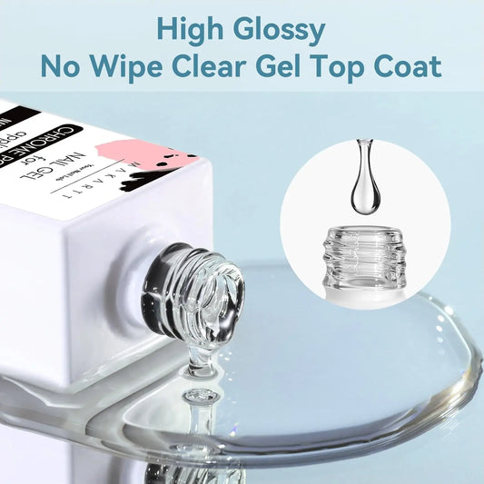 Makartt Gel Top Coat for Chrome Nail Powder 15ml Clear No Wipe High Gloss Mirror Shine Long Lasting Soak Off UV Lamp DIY Salon
