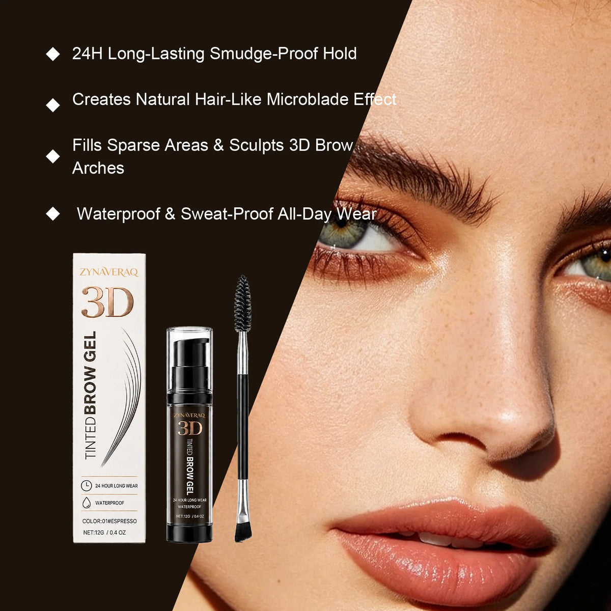 3D Tinted Brow Gel Rapid Drying Formula Sets Instantly Prevents Smudging Optimizes Color Uniformity Beginner Friendly Long Lasting Waterproof Sweat Resistant Eyebrow Makeup