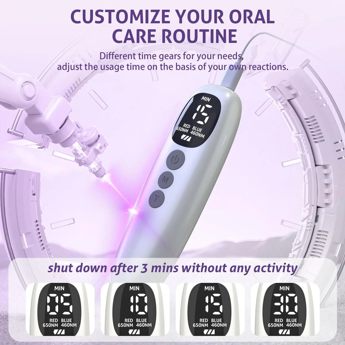 KTS Red Light Therapy for Gums Oral Care Light 650nm Red 460nm Blue LED Mouthpiece with Smart Controller Rechargeable Gum Care Device for Sensitive Gums Daily Oral Wellness Detachable Easy Clean Mouth Tray 5 10 15 30 Min Time