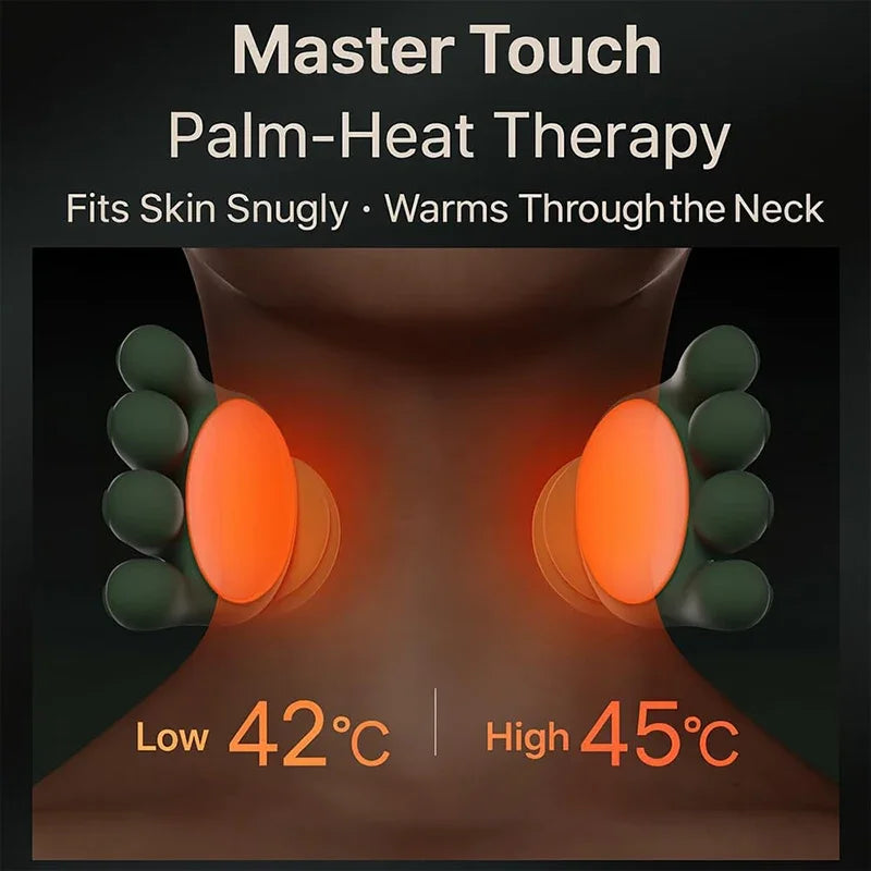 Electric Neck Massager Shoulder Massager with Heat Therapy Deep Tissue Massage Portable Rechargeable Cervical Massager for Relaxation Stress Relief Office Workers Muscle Recovery Handheld Massage Device with Human Hand Simula
