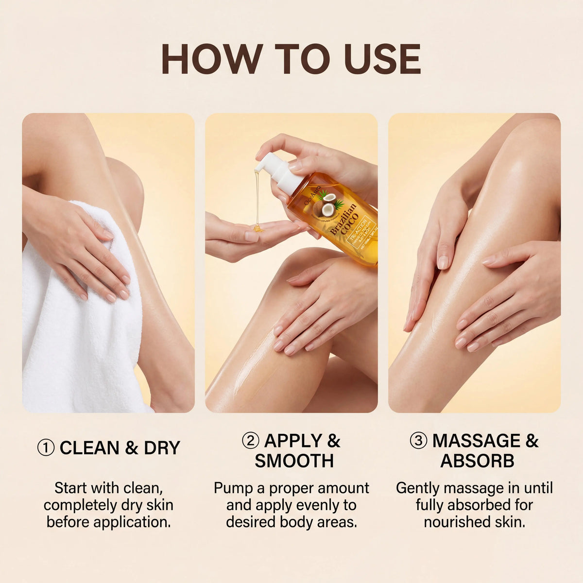 OceAura Coconut Body Oil Deep Moisturizing Nourishing Smooth Skin Lifting Firming Fade Fine Lines Rejuvenating Repairing Dry Body Oil