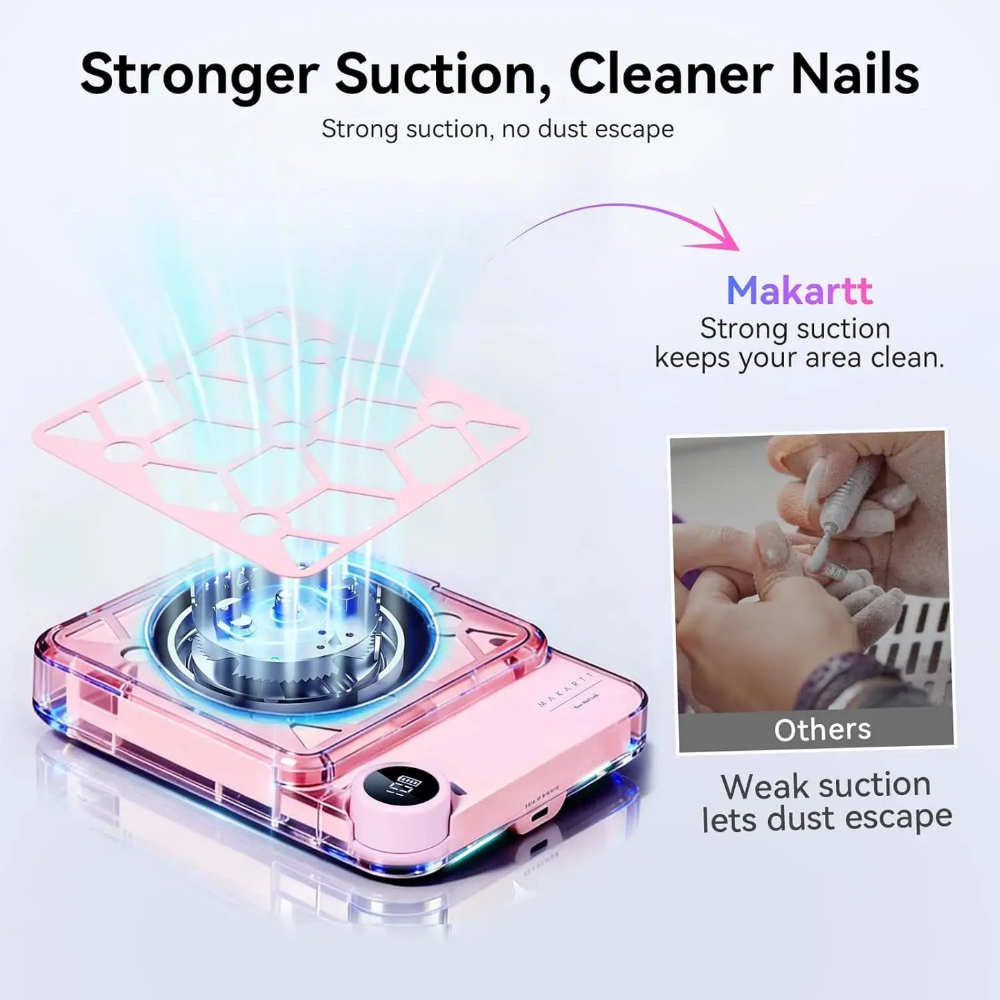 Nail Dust Collector 5500RPM Rechargeable Adjustable Speed Quiet for Gel Polish Manicure Salon Home with Filters Dust Brush