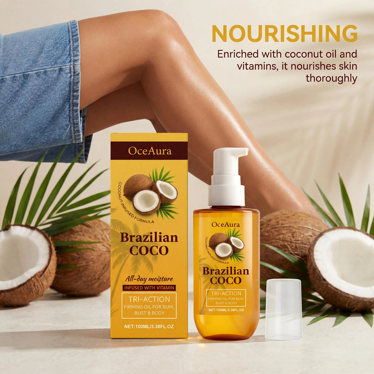 OceAura Coconut Body Oil Deep Moisturizing Nourishing Smooth Skin Lifting Firming Fade Fine Lines Rejuvenating Repairing Dry Body Oil