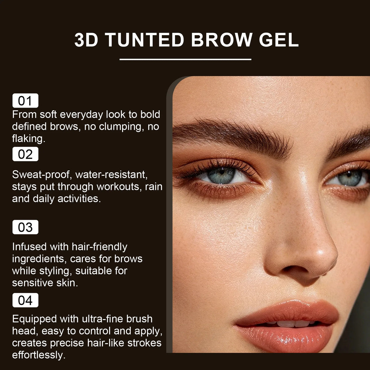 3D Tinted Brow Gel Rapid Drying Formula Sets Instantly Prevents Smudging Optimizes Color Uniformity Beginner Friendly Long Lasting Waterproof Sweat Resistant Eyebrow Makeup