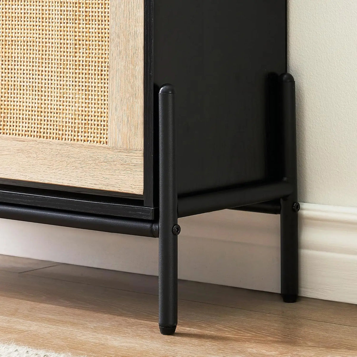 Rattan Shoe Storage Cabinet with 4 Flip Drawers, Freestanding Entryway Shoe Organizer, Adjustable Shelves, Narrow Space Saving Shoe Rack