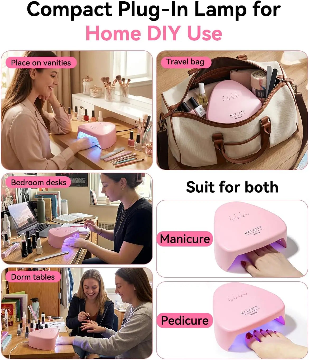 Makartt Compact Travel UV Nail Lamp Gel Polish Plug-in Nail Dryer 5s Flash Cure 99s Mode Dark Thick Gels Auto Sensor 4 Timers
