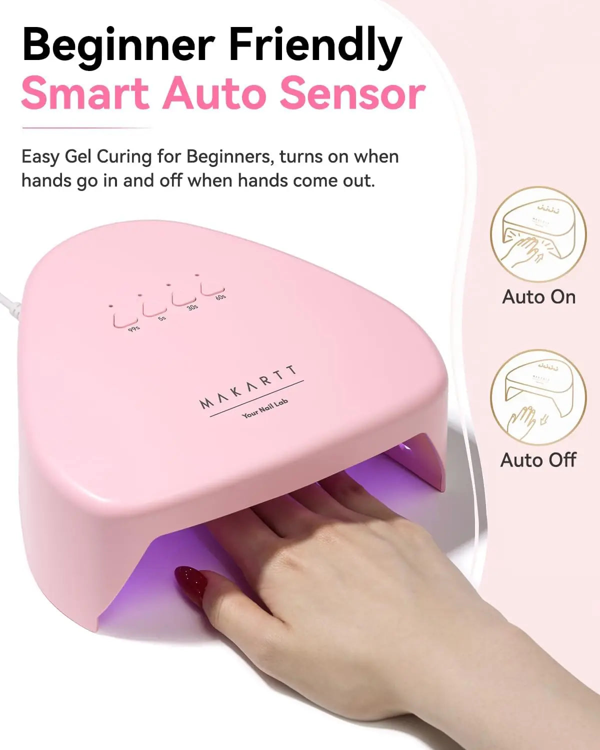Makartt Compact Travel UV Nail Lamp Gel Polish Plug-in Nail Dryer 5s Flash Cure 99s Mode Dark Thick Gels Auto Sensor 4 Timers