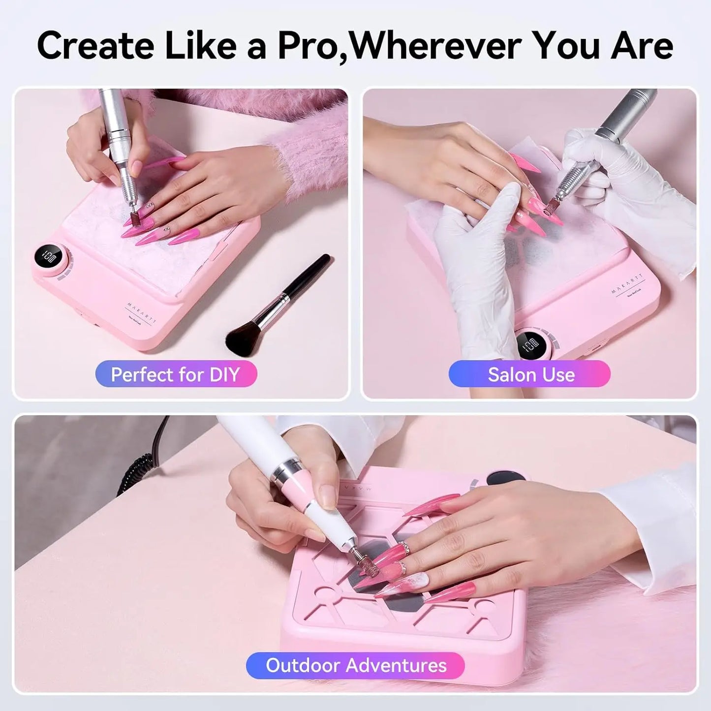 Nail Dust Collector 5500RPM Rechargeable Adjustable Speed Quiet for Gel Polish Manicure Salon Home with Filters Dust Brush