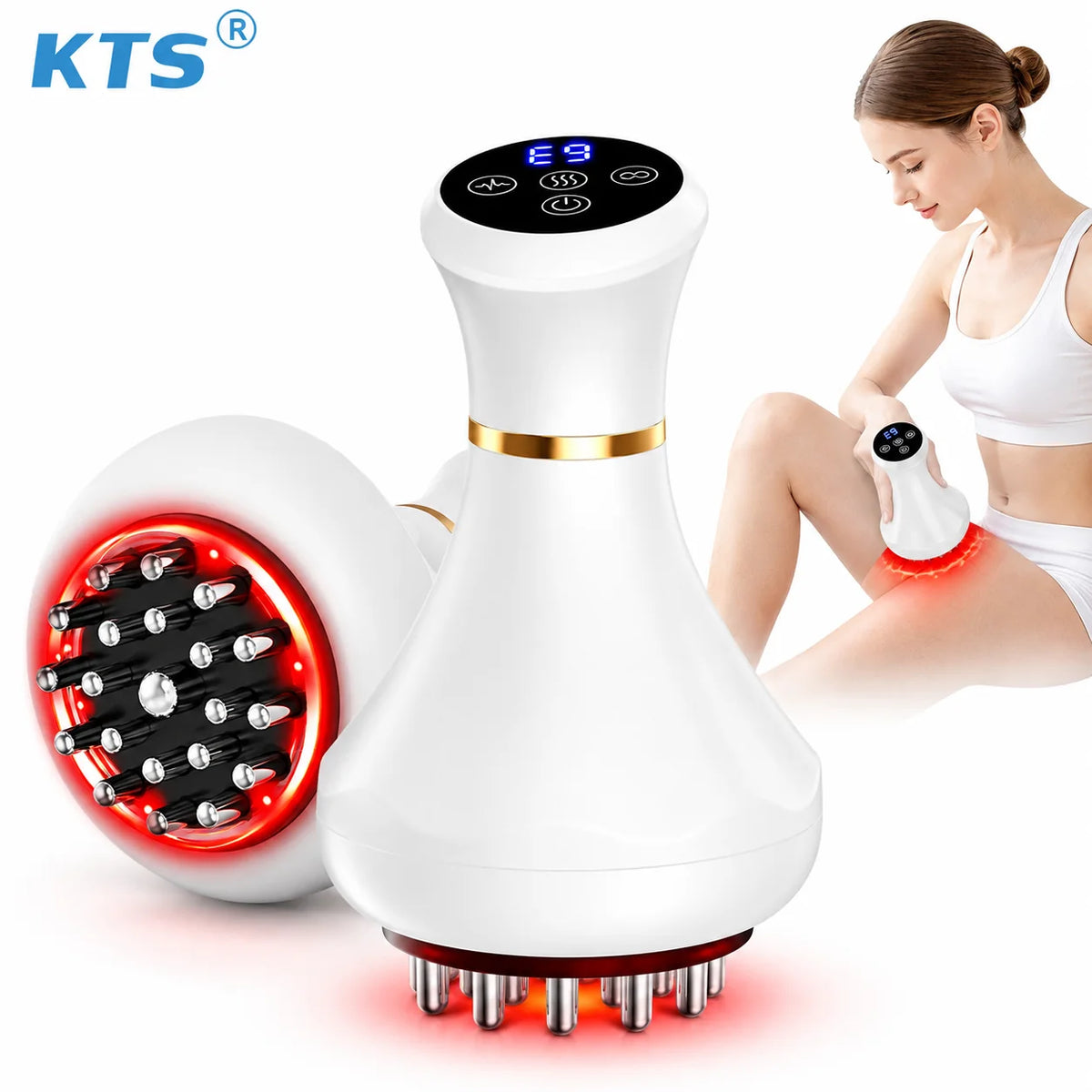 Body Sculpting Massager Red Light Therapy Handheld Cellulite Massager with Hot Compress Vibration Pulse 3 Massage Modes 9 Intensity Levels Digital Display for Belly Waist Arms Thighs Legs Skin Firming Relaxation Home Spa Wome