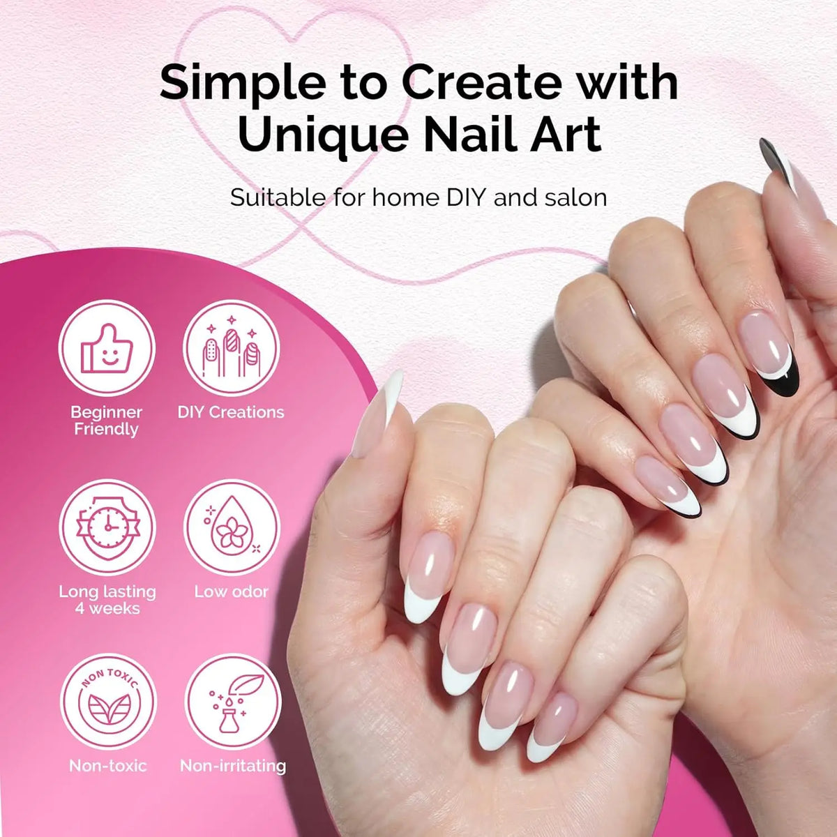Makartt Painting Nail Gel Liner Polish ,Black and White Gel Liner Nail Polish Drawing Frech Nail Gel Decoration DIY and Salon