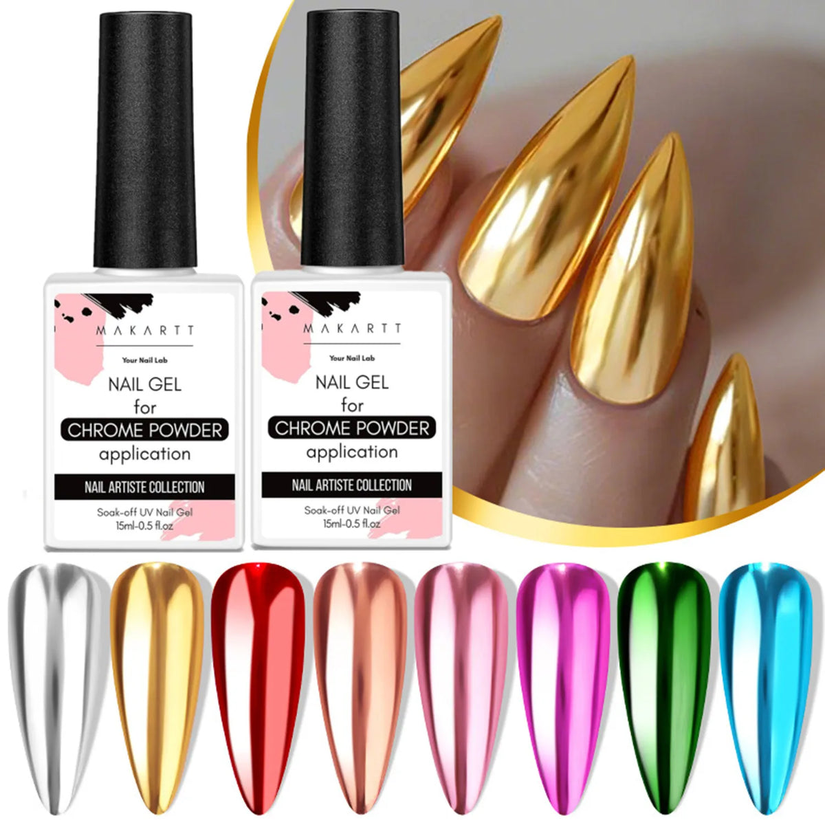 Gel Top Coat for Chrome Nail Powder: Mirror Shiny Chrome No Wipe Gloss Top Coat Long Lasting Soak Off Nail Lamp for Nail Art 30g
