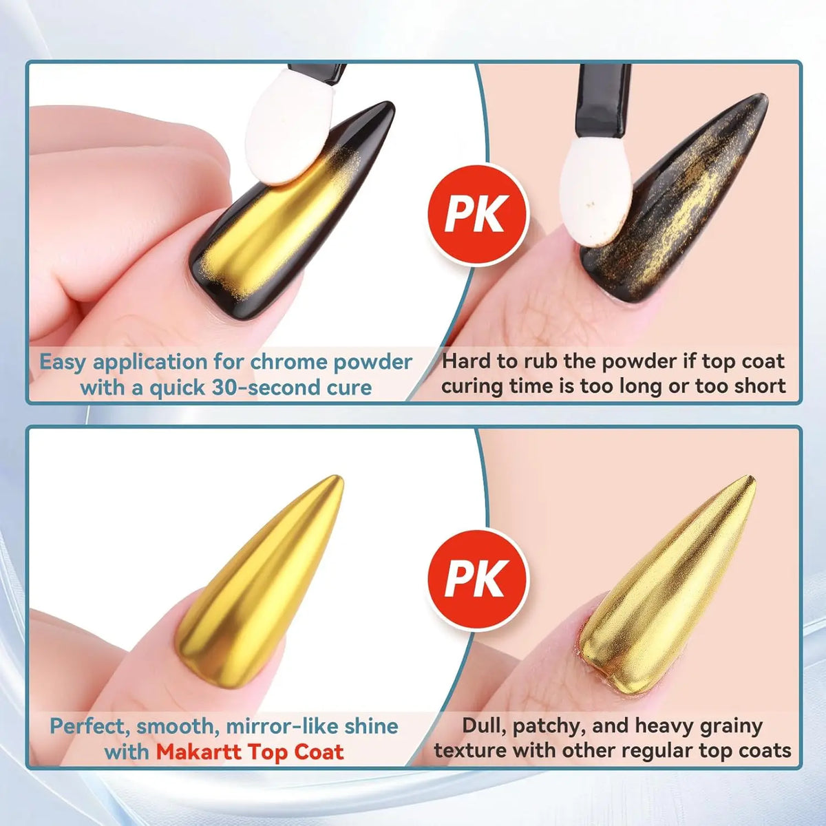 Gel Top Coat for Chrome Nail Powder: Mirror Shiny Chrome No Wipe Gloss Top Coat Long Lasting Soak Off Nail Lamp for Nail Art 30g