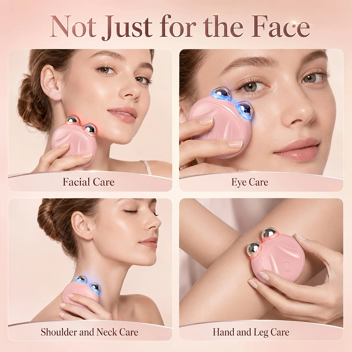 4-in-1 EMS Facial Lifting Massager, Dual Roller Face Sculpting Device with Red & Blue Light, Vibration Massage, Skin Firming & Tightening Care, USB-C Rechargeable Portable Beauty Tool for Face Eye Neck Arms Legs, 10-Min Daily