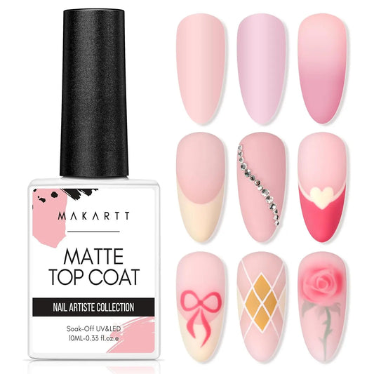 Makartt Matte Gel Top Coat 10ml, Soak Off No Wipe Long-Lasting Matte Finish for Nail Art Supplies for DIY and Salon Manicure