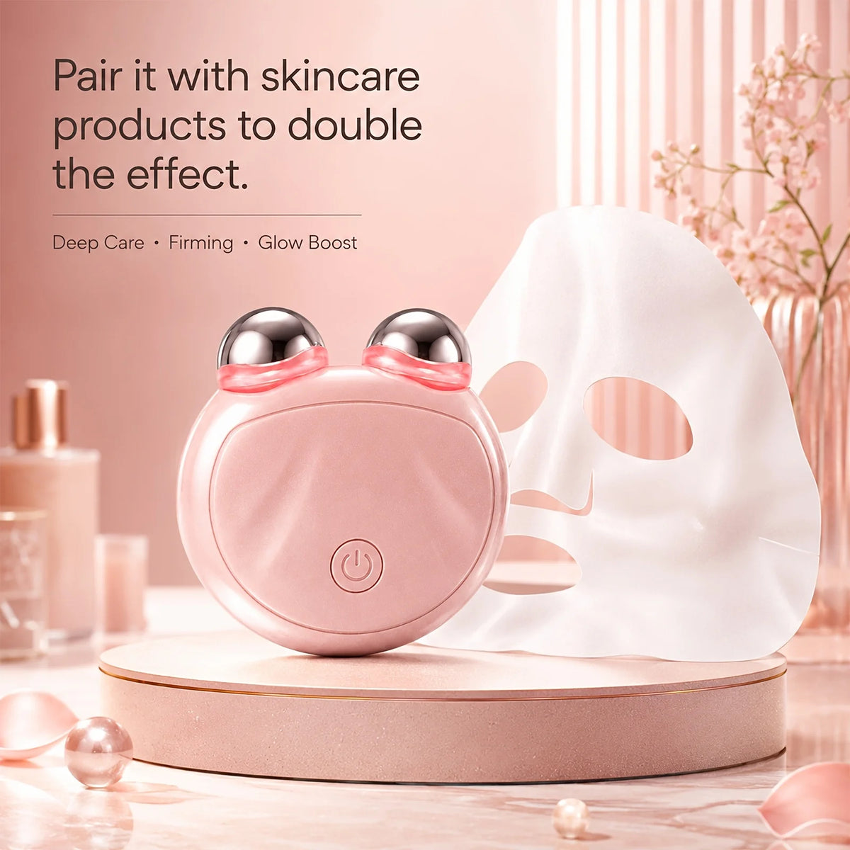 4-in-1 EMS Facial Lifting Massager, Dual Roller Face Sculpting Device with Red & Blue Light, Vibration Massage, Skin Firming & Tightening Care, USB-C Rechargeable Portable Beauty Tool for Face Eye Neck Arms Legs, 10-Min Daily