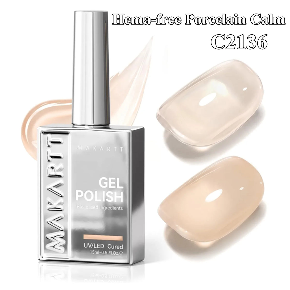 Makartt Jelly Nude Gel Nail Polish 15ML Hema-Free Cashmere Neutral Sheer Translucent UV LED Soak Off Manicure DIY Salon Gift