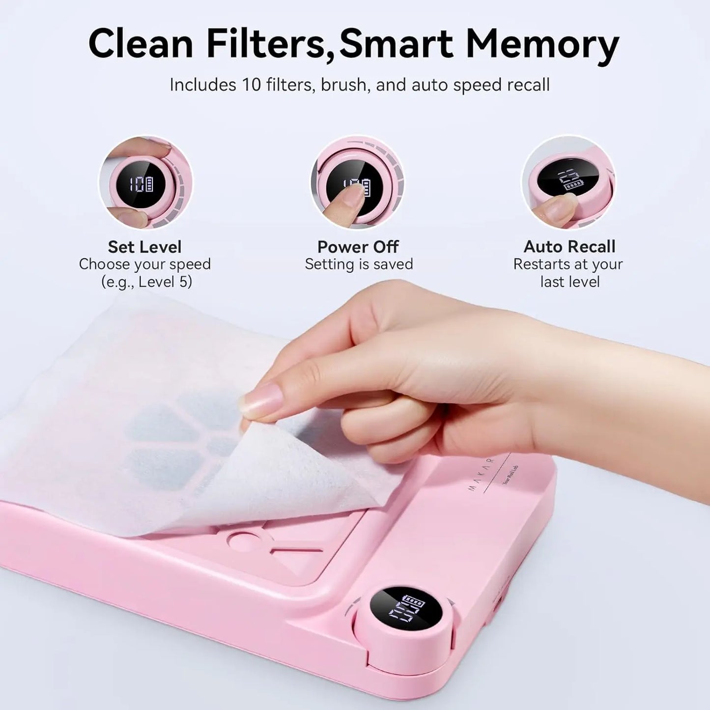 Nail Dust Collector 5500RPM Rechargeable Adjustable Speed Quiet for Gel Polish Manicure Salon Home with Filters Dust Brush