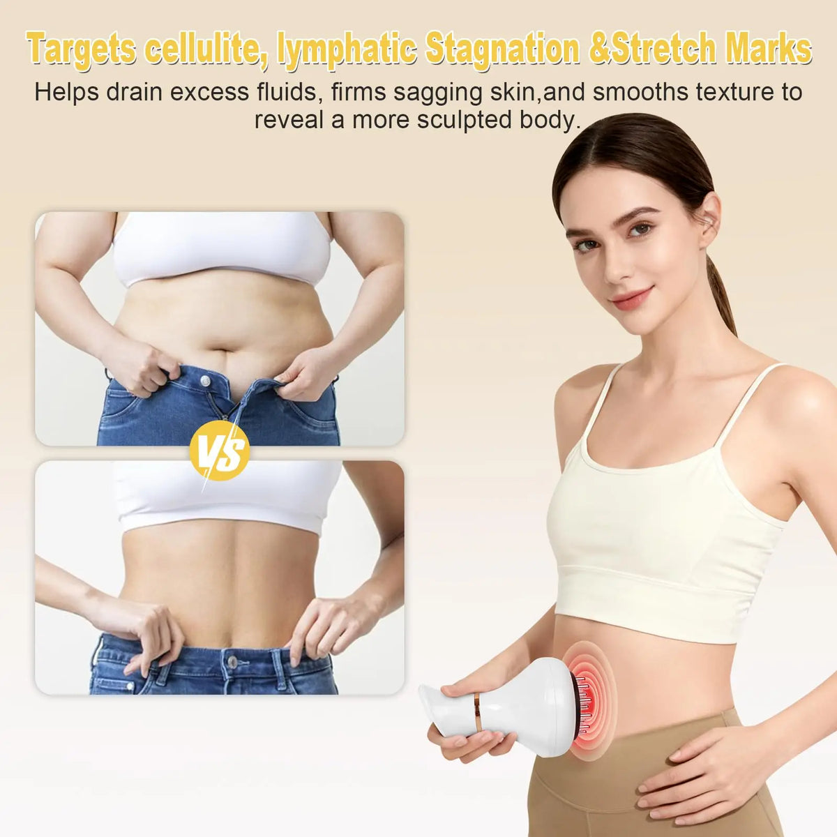 Body Sculpting Massager Red Light Therapy Handheld Cellulite Massager with Hot Compress Vibration Pulse 3 Massage Modes 9 Intensity Levels Digital Display for Belly Waist Arms Thighs Legs Skin Firming Relaxation Home Spa Wome