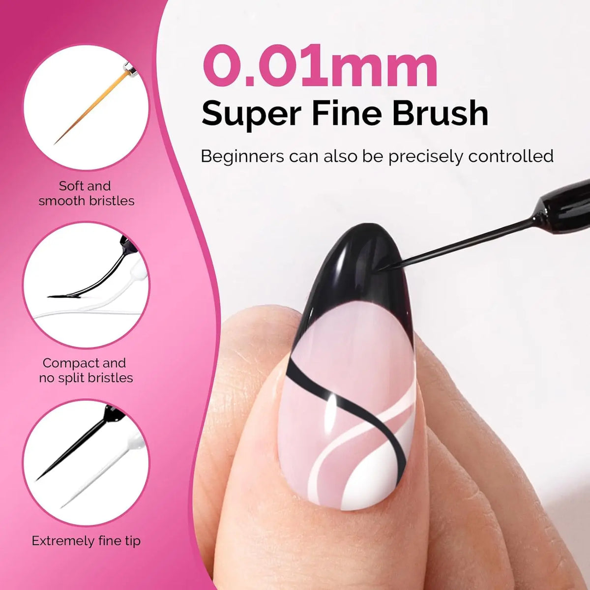 Makartt Painting Nail Gel Liner Polish ,Black and White Gel Liner Nail Polish Drawing Frech Nail Gel Decoration DIY and Salon