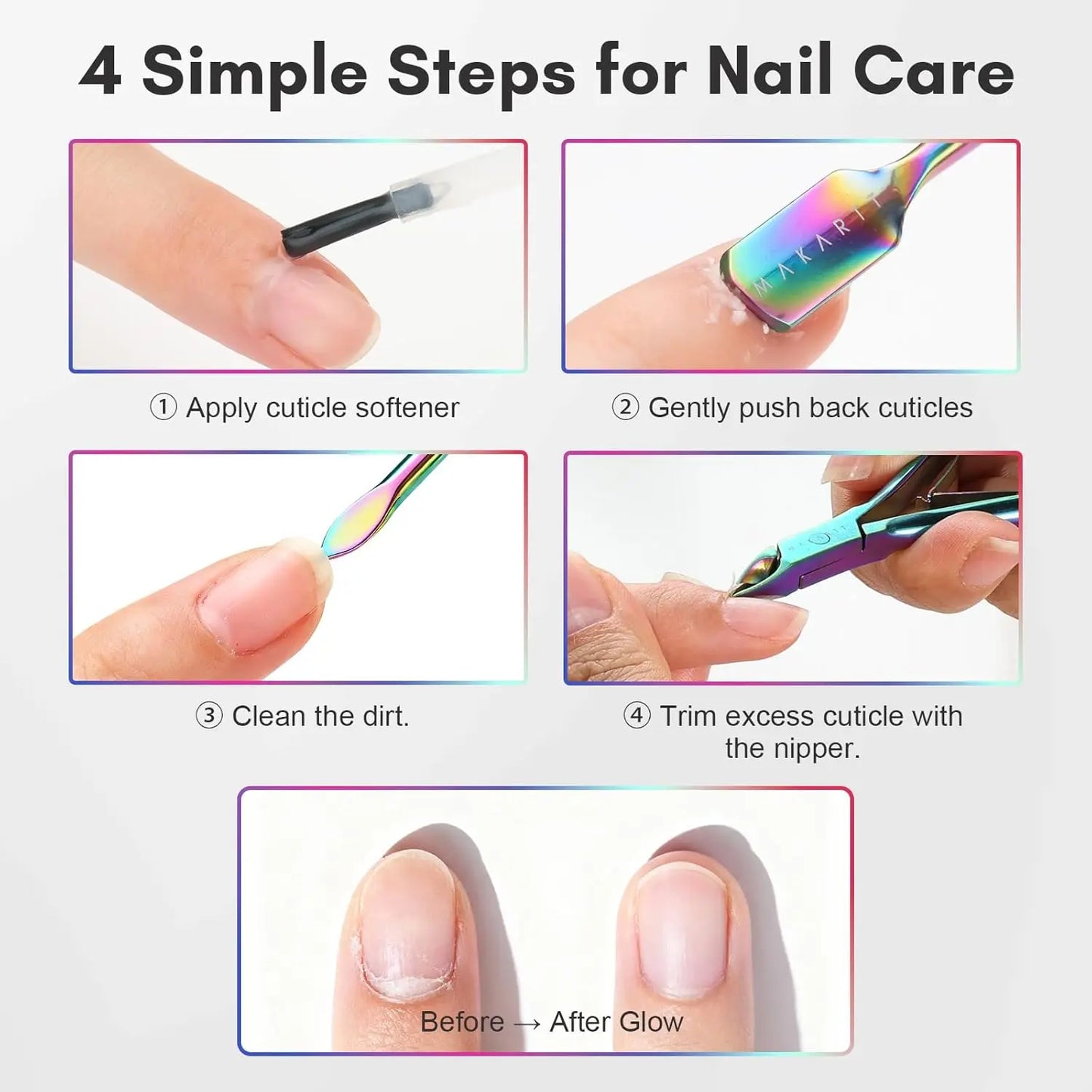 Makartt Professional Cuticle Trimmer Nipper Set Stainless Steel Manicure Pedicure Kit with Dual End Nail Pusher & Scraper Tool