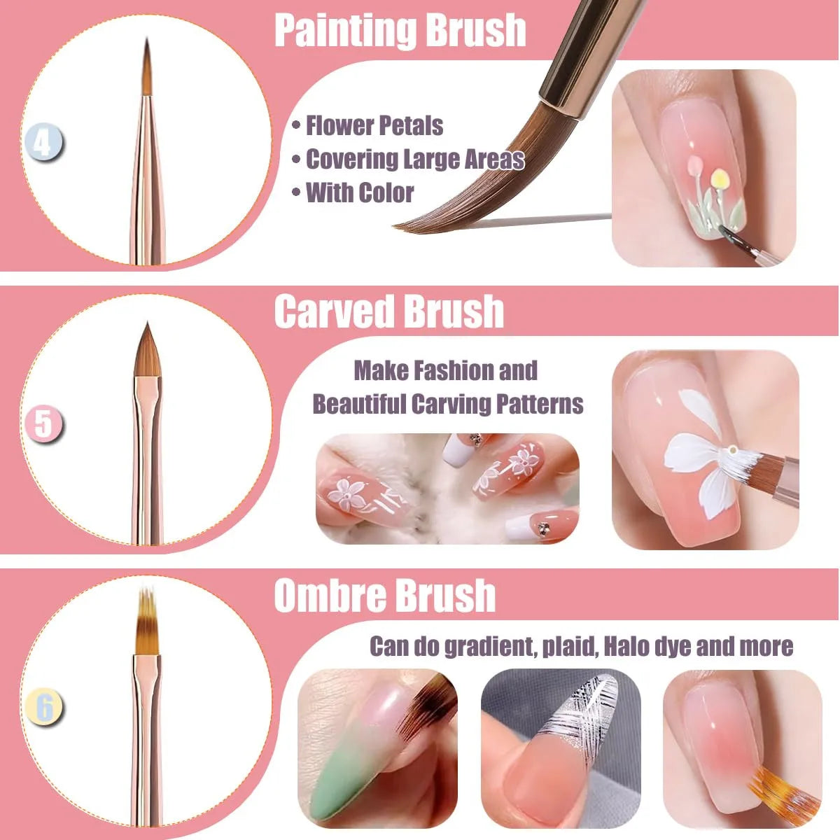 Nail Art Brushes, Nail Art Pens Striping Liner Fingernail Drawing Pens All in One for Starter Manicure Design