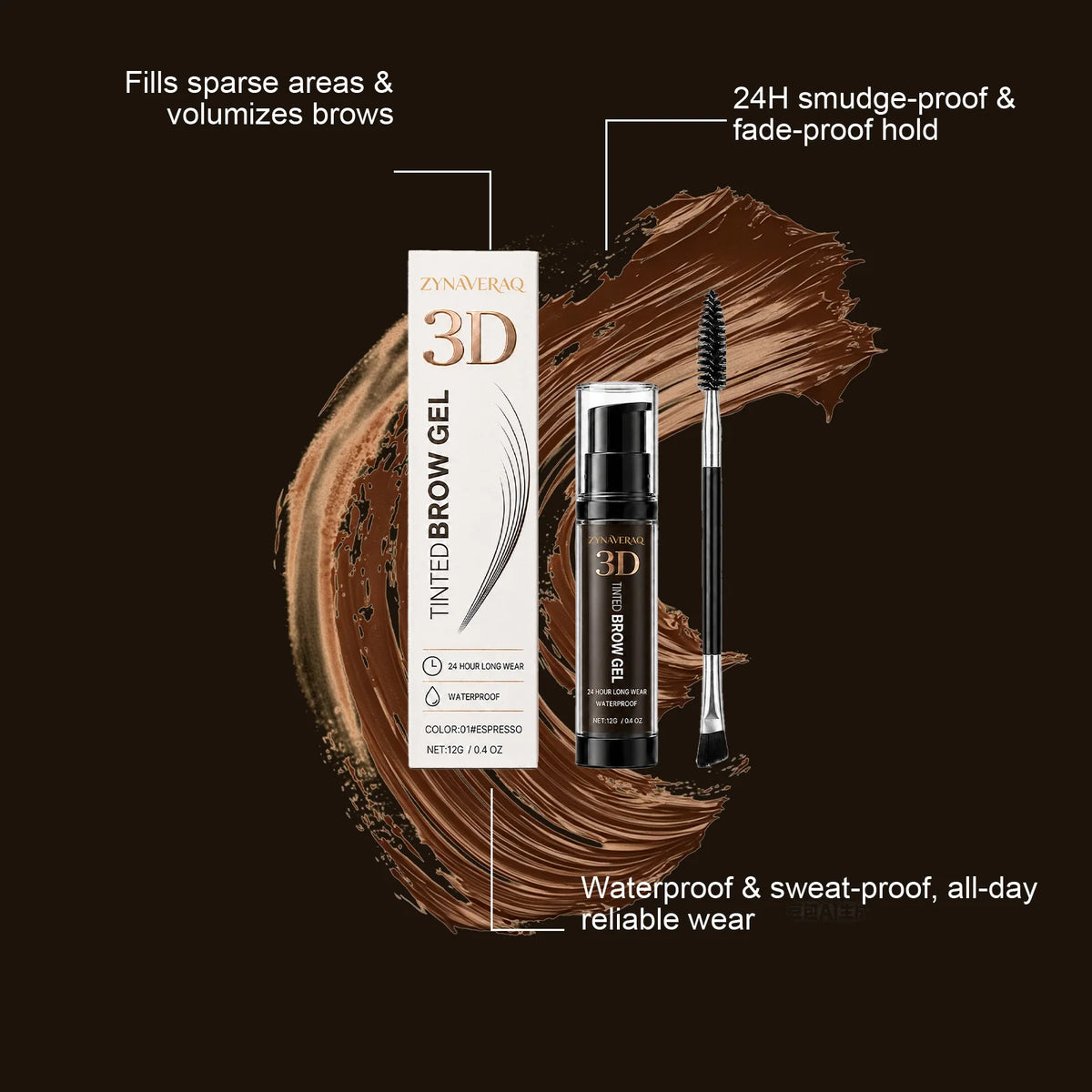 3D Tinted Brow Gel Rapid Drying Formula Sets Instantly Prevents Smudging Optimizes Color Uniformity Beginner Friendly Long Lasting Waterproof Sweat Resistant Eyebrow Makeup