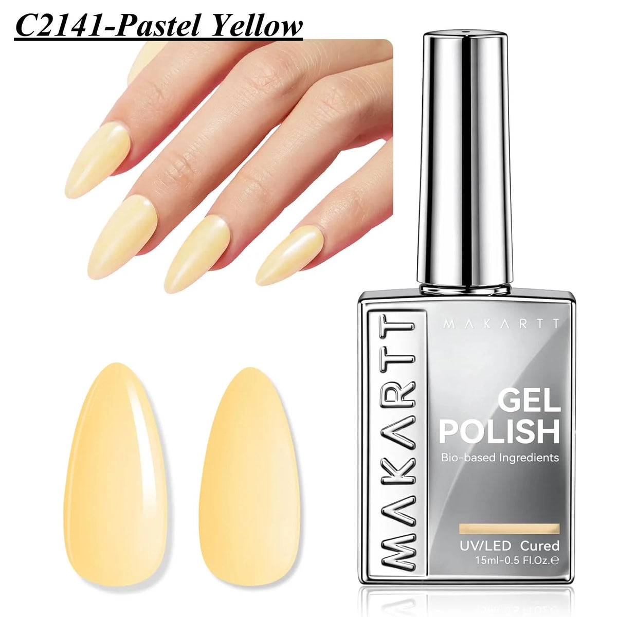 Makartt Hema Free Gel Nail Polish 15ml - Butter Yellow, High Gloss, Soak Off UV LED Nail Art Manicure DIY Home Salon Gift