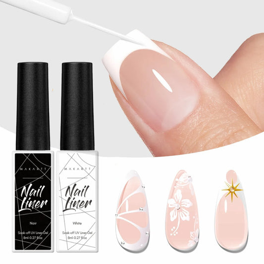 Makartt Painting Nail Gel Liner Polish ,Black and White Gel Liner Nail Polish Drawing Frech Nail Gel Decoration DIY and Salon