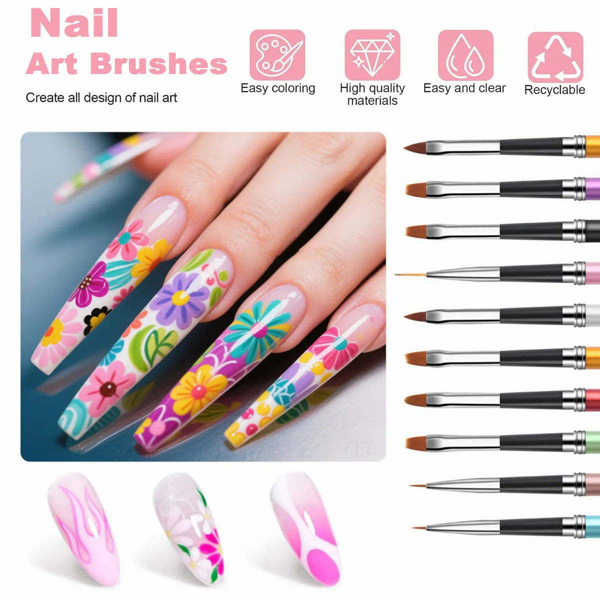 Nail Art Brushes, Nail Art Pens Striping Liner Fingernail Drawing Pens All in One for Starter Manicure Design