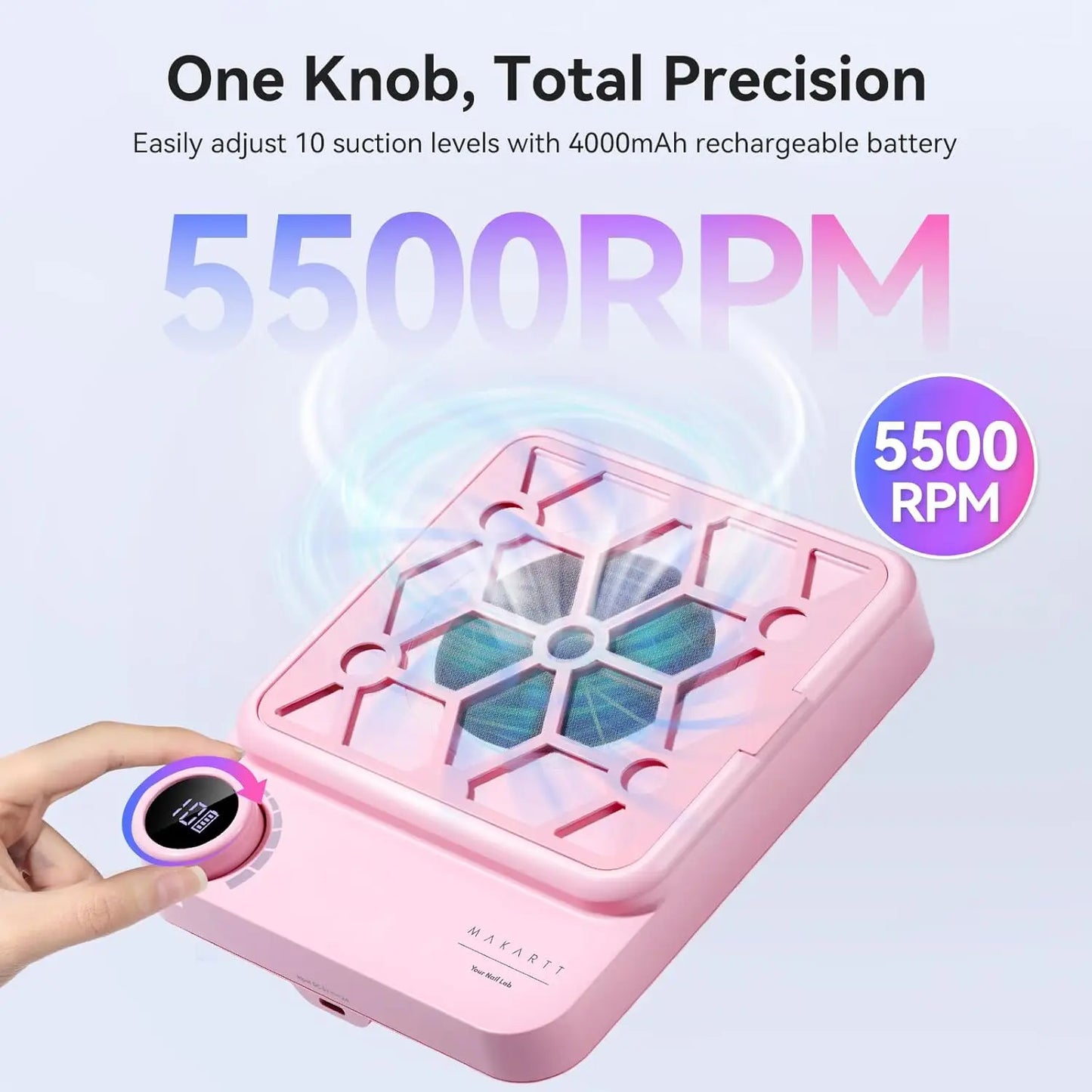 Nail Dust Collector 5500RPM Rechargeable Adjustable Speed Quiet for Gel Polish Manicure Salon Home with Filters Dust Brush