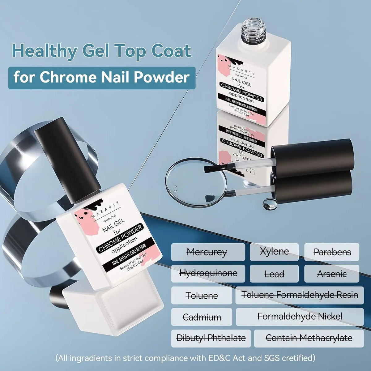 Gel Top Coat for Chrome Nail Powder: Mirror Shiny Chrome No Wipe Gloss Top Coat Long Lasting Soak Off Nail Lamp for Nail Art 30g