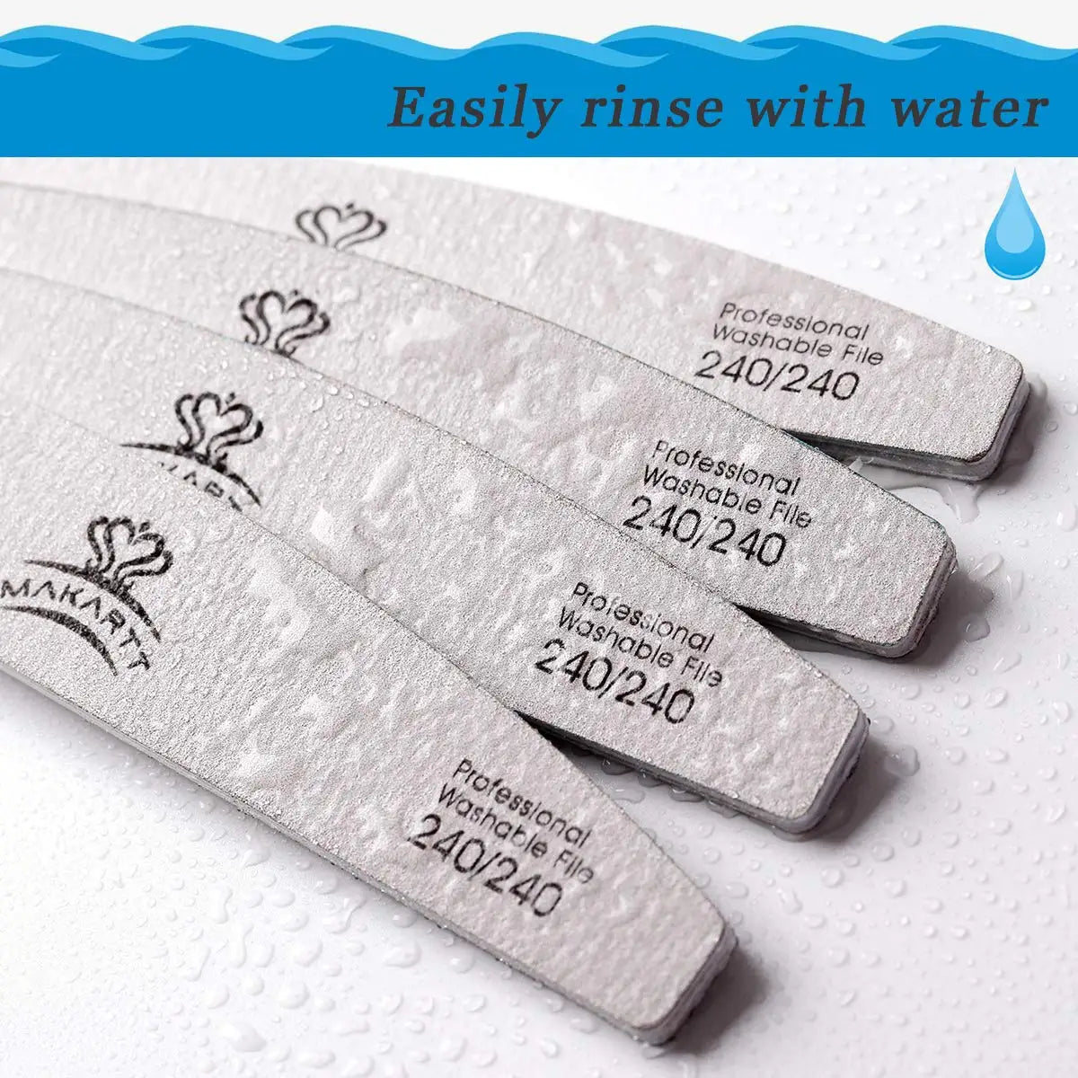 100Pcs Zebra Nail Files Set Makartt Washable Double-Side Emery Board 150/150,100/180 Grit Half Moon Nail Buffering Files