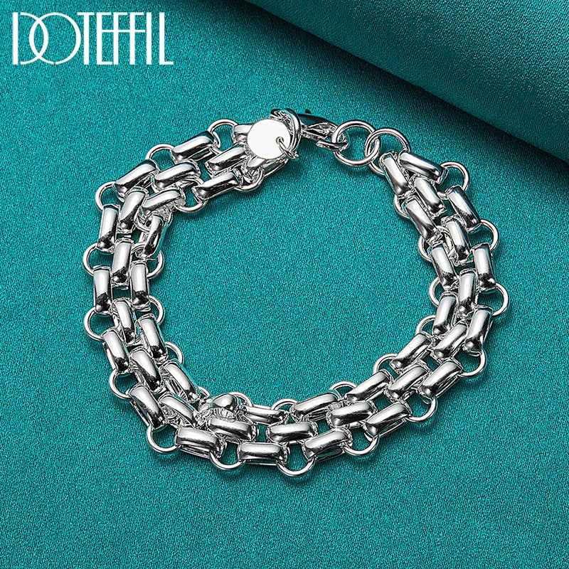 DOTEFFIL 925 Sterling Silver Lnterlocking Circle Bracelet Chain For Women Fashion Charm Wedding Engagement Jewelry