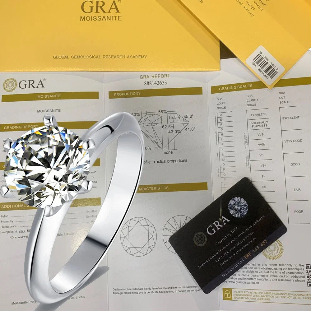 Hot New Luxury 925 Sterling Silver 1-3 Ct Real Moissanite Rings Wholesale