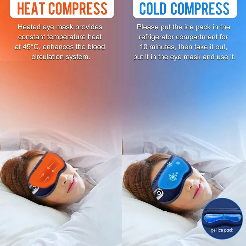 Electric Heated Eye Mask Relieve Eye Fatigue 3D Eye Patch with Vibration and Massager Wireless Sleep Aid Device with Heat Compress and Cold Compress