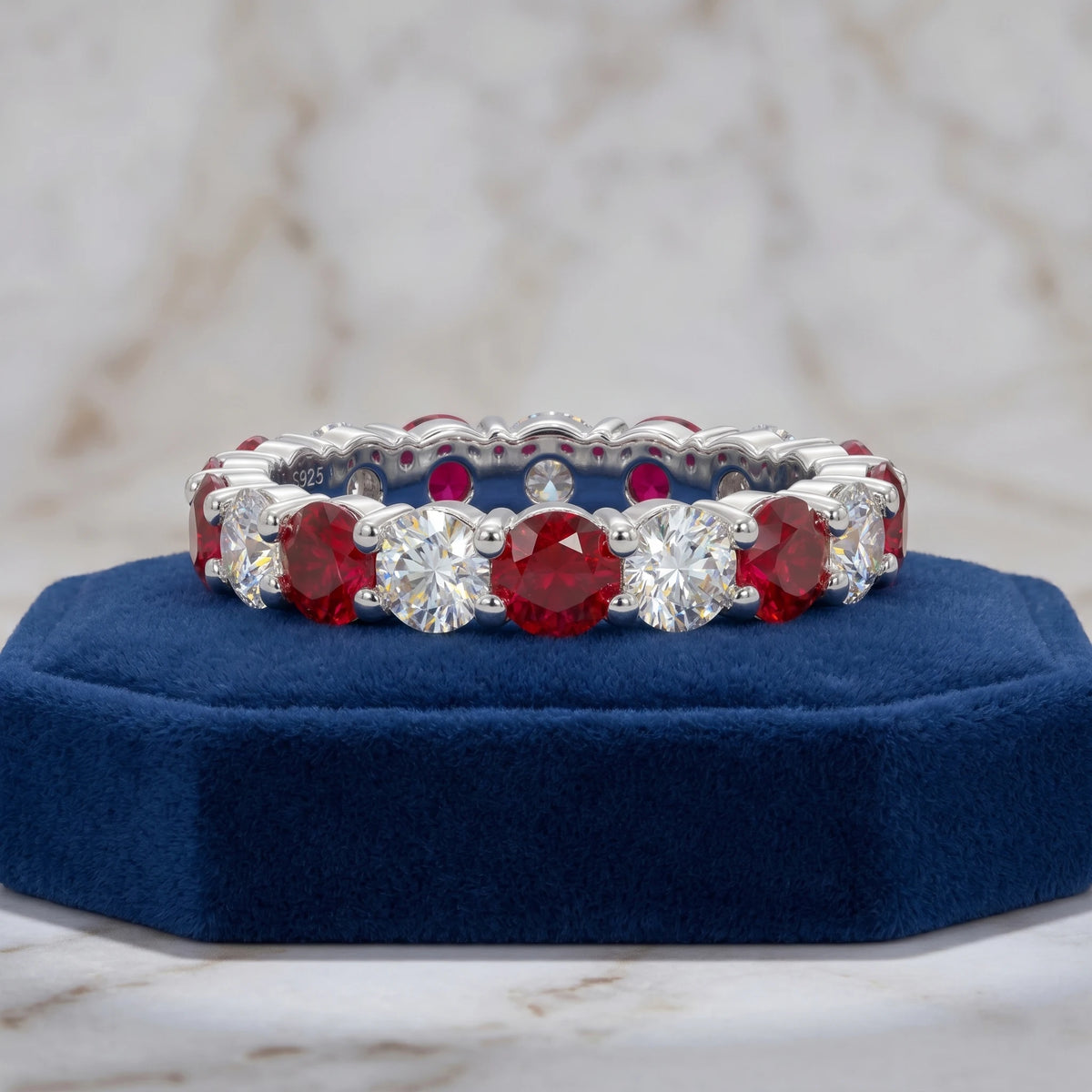 Moissanite Ring, 925 Sterling Silver, Lab Ruby & Moissanite Mixed, Full Pave, Jewelry Gift, Women's, Pass Diamond Tester