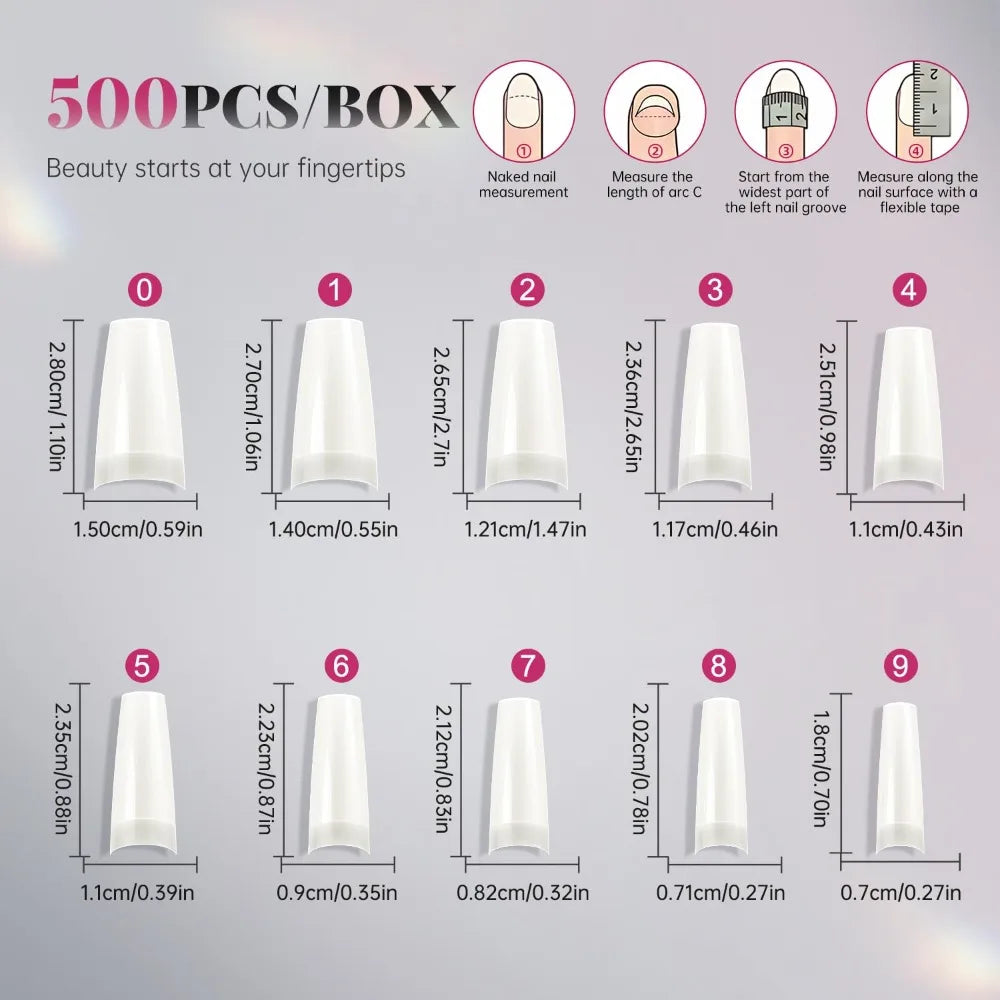 Soft Gel False Nails 500PCS Half Cover Acrylic Nail Tips 10 Sizes French Style Artificial Nails with Storage Box for Salon Home DIY Manicure
