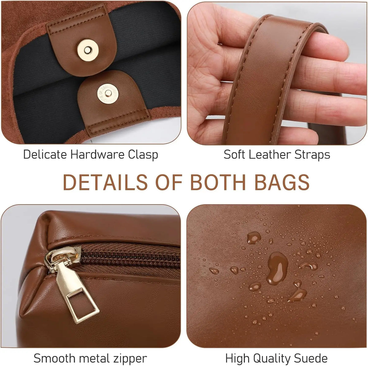 Suede Tote Bag for Woman Vintage Large Capacity with Zippered Cosmetic Organizer, Slochy Hobo Tote Bag, Underarm Bag