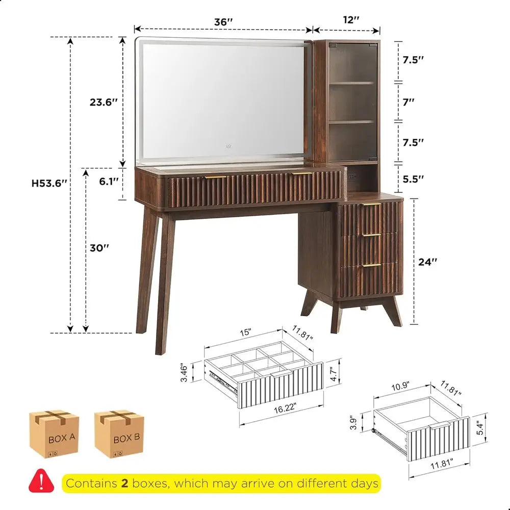 T4TREAM 48" luted Makeup Vanity Desk with Large 36" Mirror and Lights, ern Glass Top Big Vanity Table w/5 Ders & Adjustable Shel