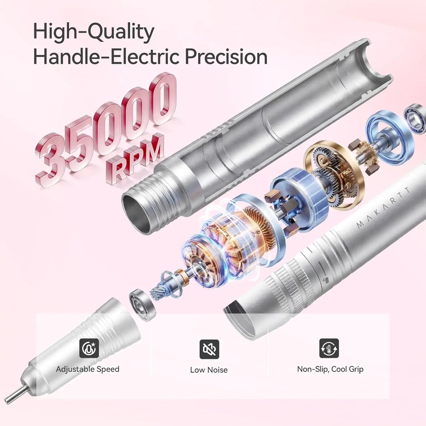 Makartt Rechargeable Electric Nail Drill 35000 RPM with Storage Stand Acrylic Gel Polishing Removing LED Display Cordless Efile