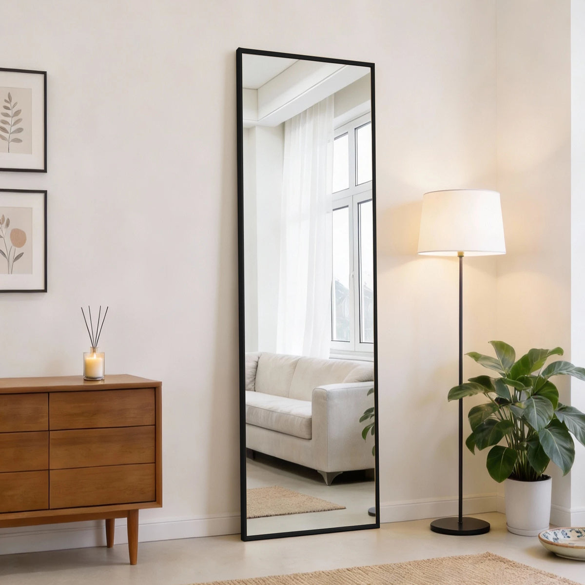 JHK 47"x14" Full Body Wall Mirror Standing Hanging or Leaning Wall-Mounted Mirrors with Stand Aluminum Alloy Frame Living Room
