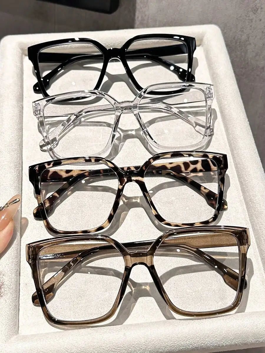 1-4 Pairs Women's Multi-Color Plastic Square Casual Classic Portable Transparent Glasses Set, Suitable For Back To School,
