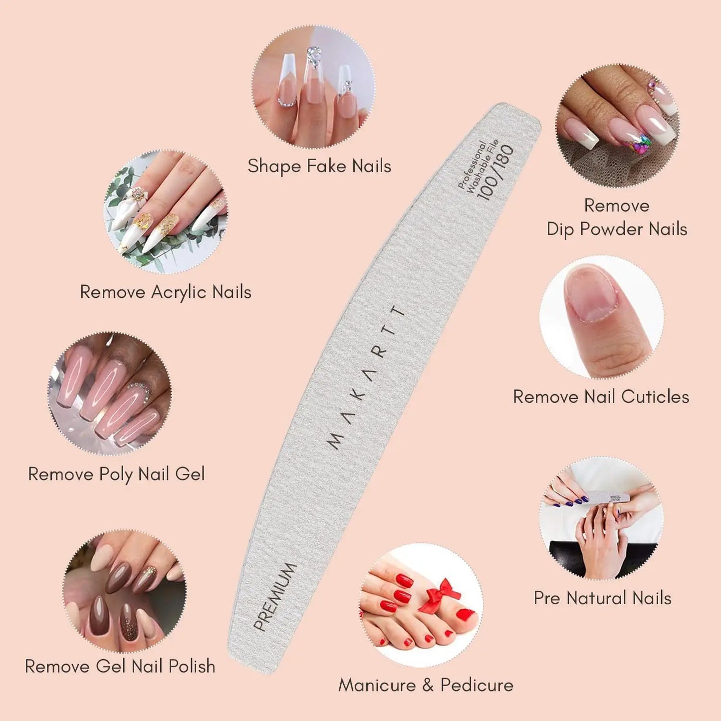 Makartt Nail File 100/180 Grit Emery Boards for Nails, 10Pcs Doubled Sides Coarse Fingernail Filer for Acrylic and Extension