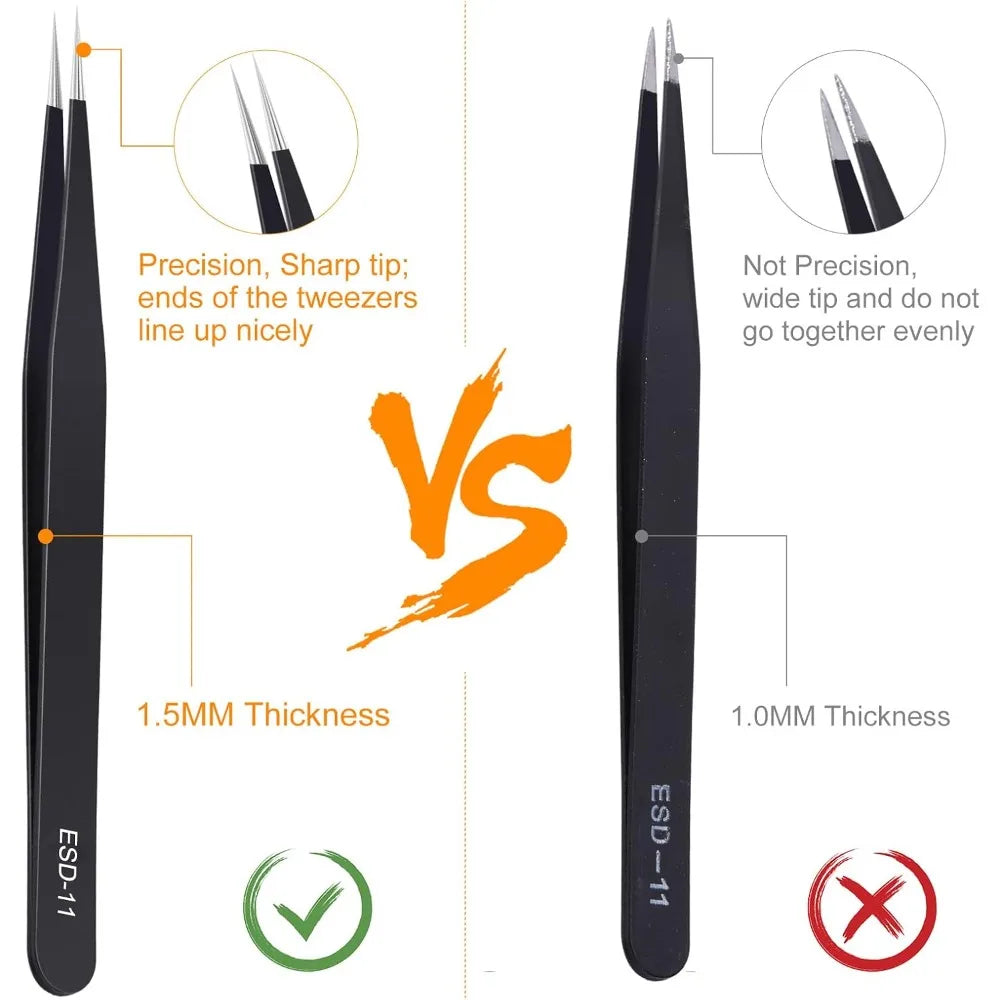 Professional Anti Static Tweezers Set of 3 Stainless Steel Precision Tools for Electronics Repair Soldering Jewelry Making Lab and Craft Projects